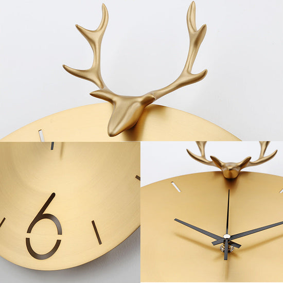 European Style Clock Pure Copper Round Deer Head Creative Wall Clock