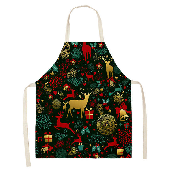 Household Green Series Christmas Dog Linen Apron Used In Kitchen