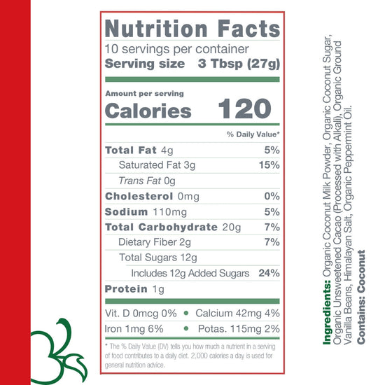 Dairy Free Peppermint Hot Cocoa Mix | 10 Serving Stand Up Pouch | Gluten Free, Vegan, Organic