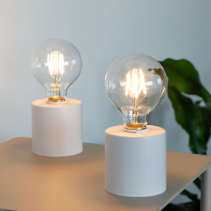 Set of 2 7"Tall White Table Lamp Battery Powered(White)