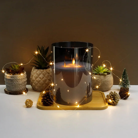 8"High 3-Wick Glass Flameless Candles( Large Gray)