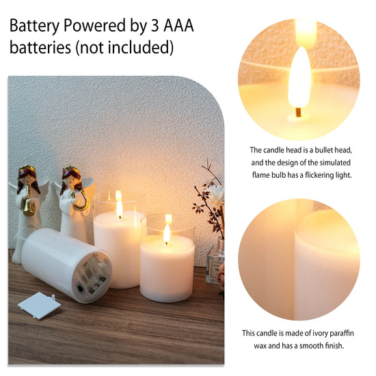 Glass Wax Flameless Effect LED Candles ( Set of 3 )