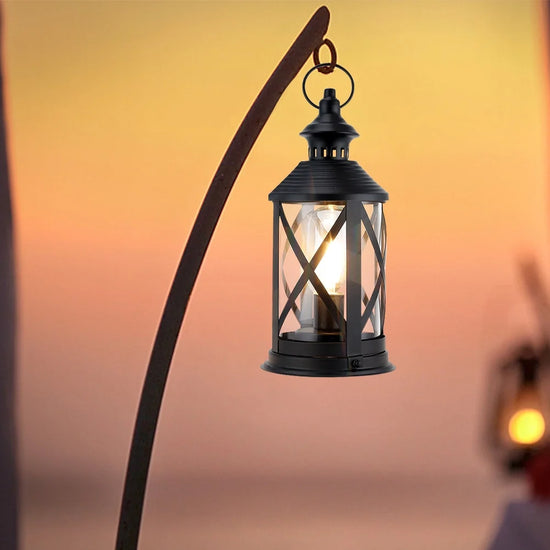 10''Tall Battery Powered Metal Lamp with Hook (Black)
