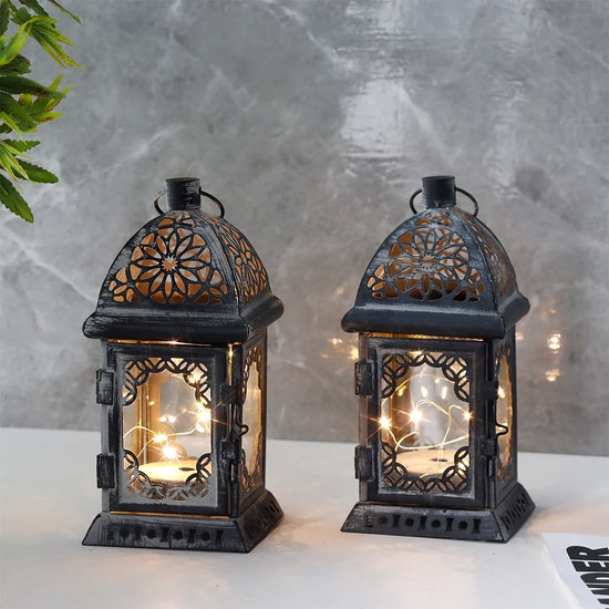 Set of 2 8”H Battery Operated Lanterns (Grey)