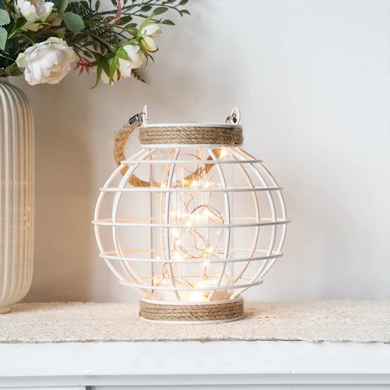 7.3" H Metal Cage LED Lantern Battery Powered Lamp(White)
