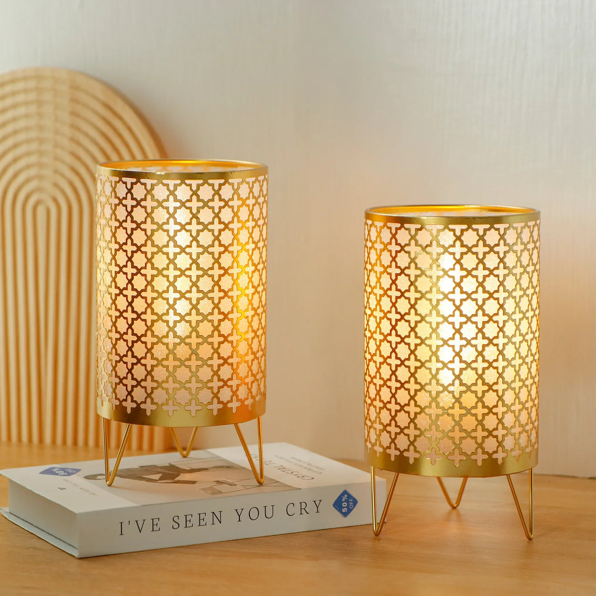 Set of 2 Battery Operated Lamp 9'' (Gold)