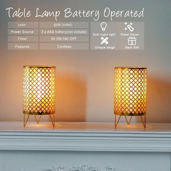 Set of 2 Battery Operated Lamp 9'' (Gold)