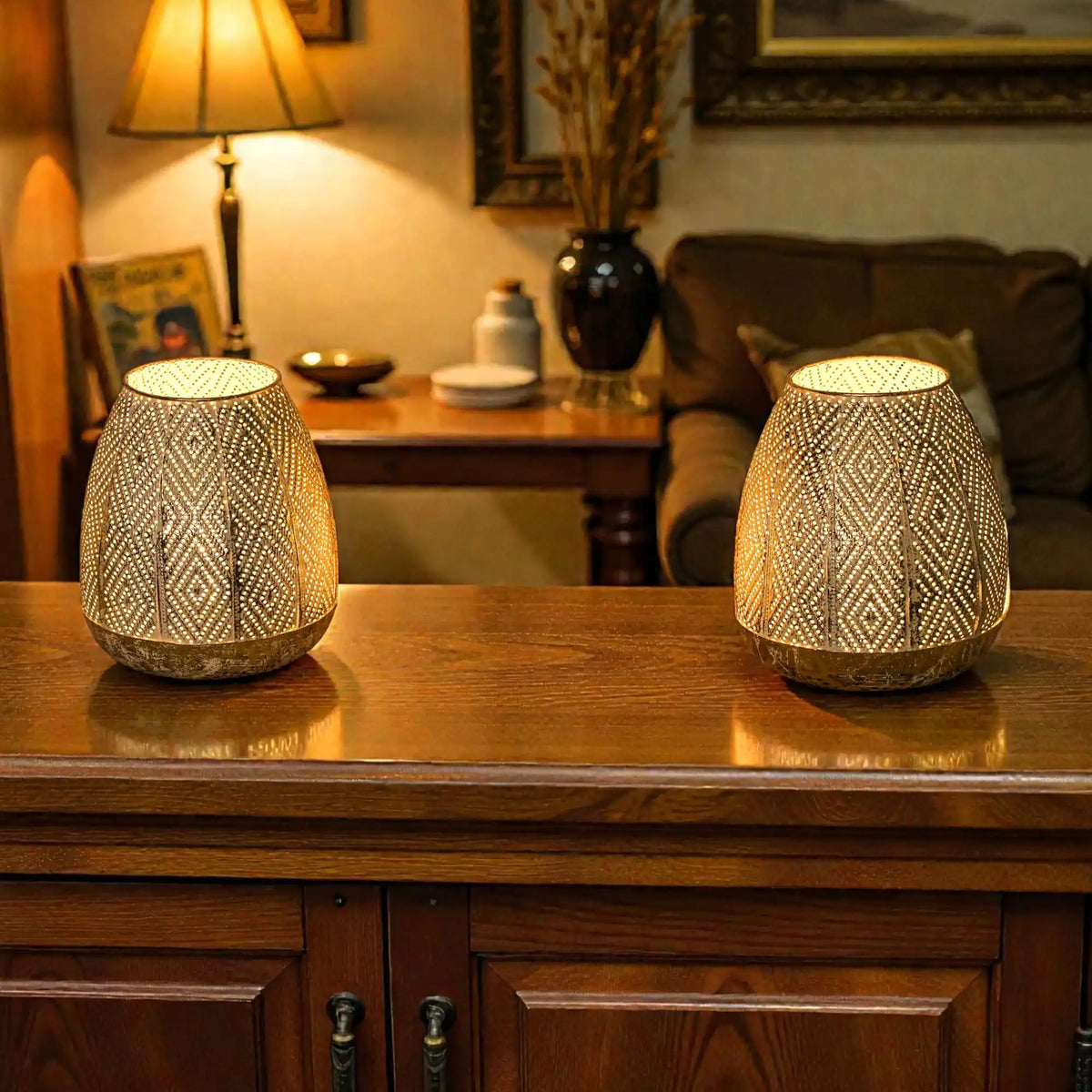 7'' High Battery Powered Metal Decorative Table Lamps with Fairy Lights Bulb