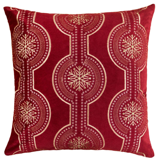 Red Holiday Embroidered Velvet Throw Pillow with Insert 20x20 Set of 2