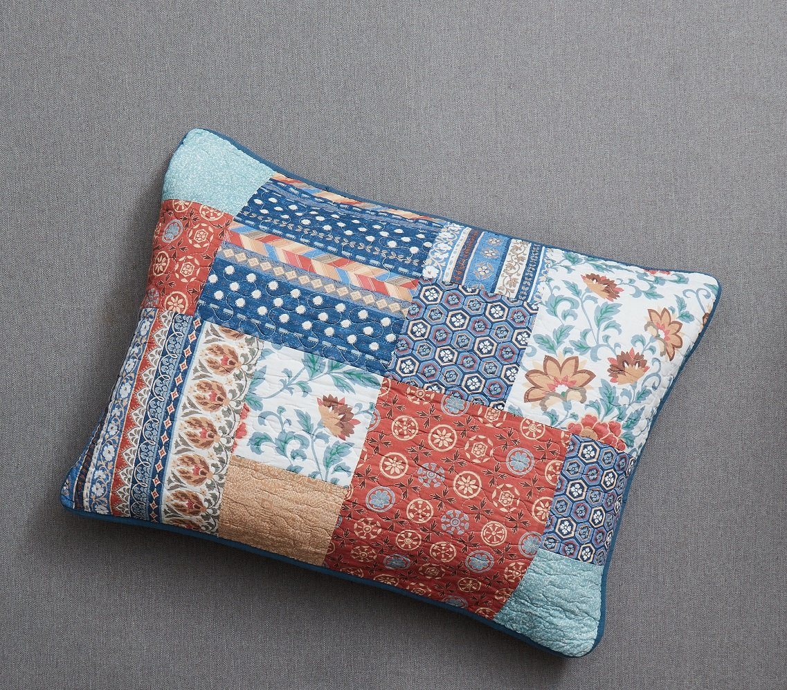 DaDa Bedding Bohemian Vibes Mediterranean Blue Floral Patchwork Quilted Bedspread Set  (JHW878)