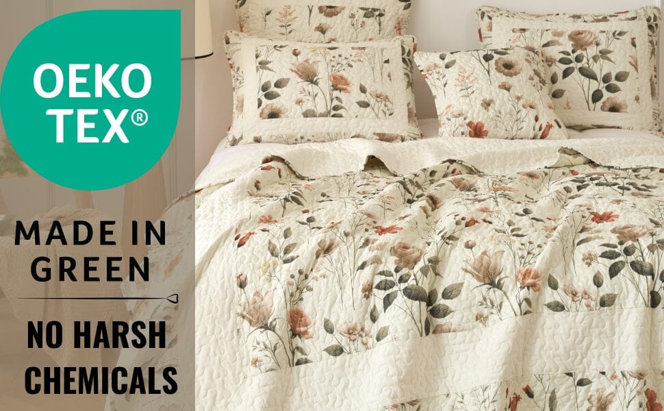 DaDalogy Enchanted Meadow Floral Quilt Set - Beige Rose Green