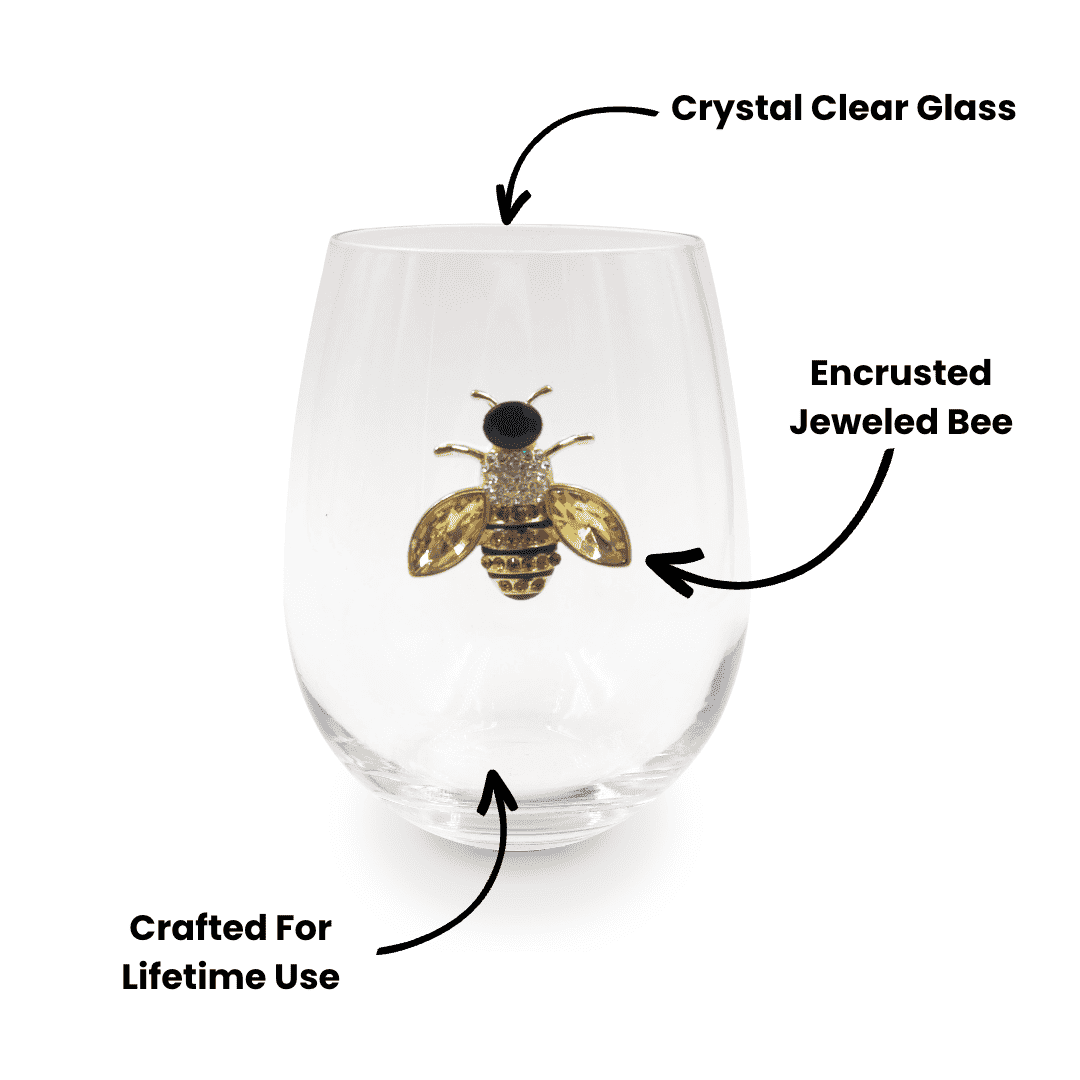 Jeweled Bee Stemless Wine Glasses