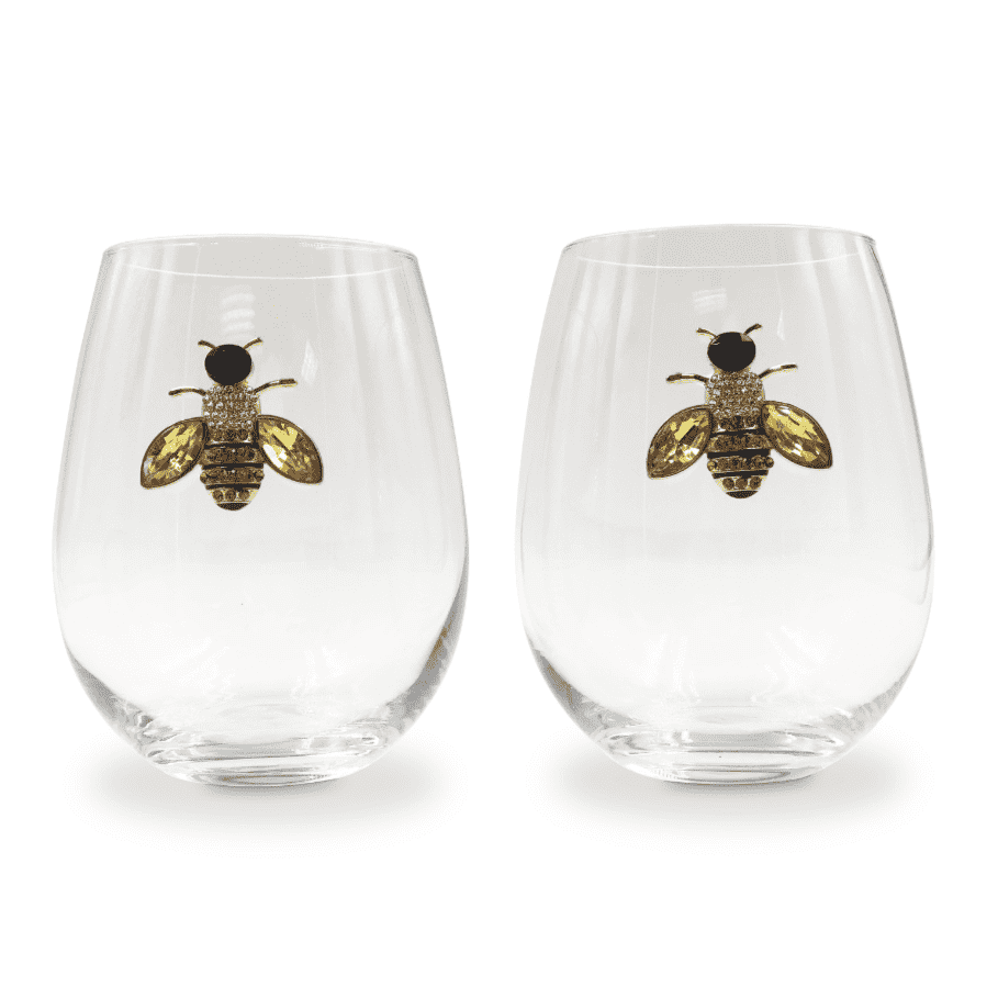 Jeweled Bee Stemless Wine Glasses