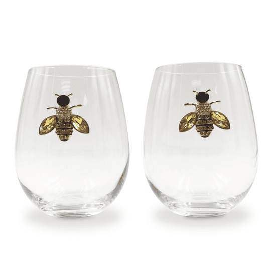 Jeweled Bee Stemless Wine Glasses