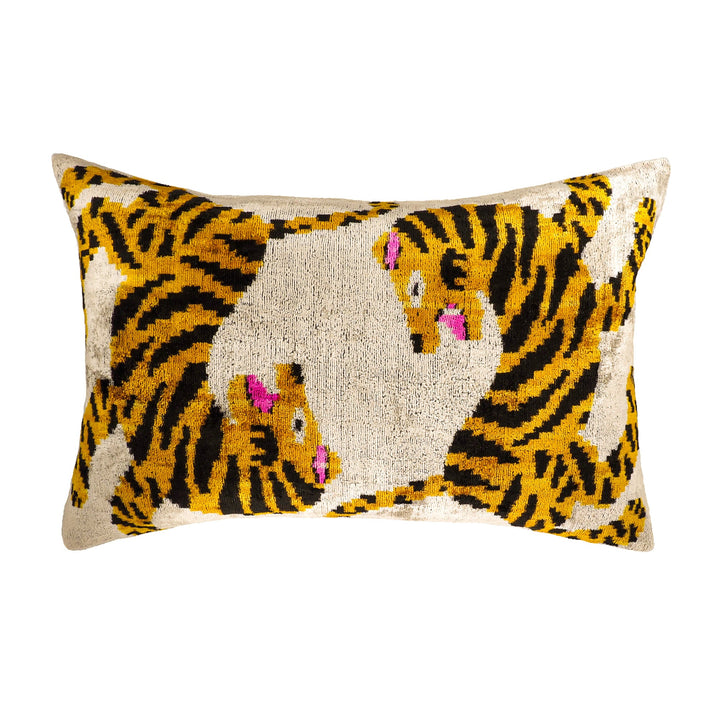 Bengali Silk Velvet Ikat Throw Pillow Cover, 16 x 24, luxury ikat accent for sofa or bed at Cedar & Spice Gifts