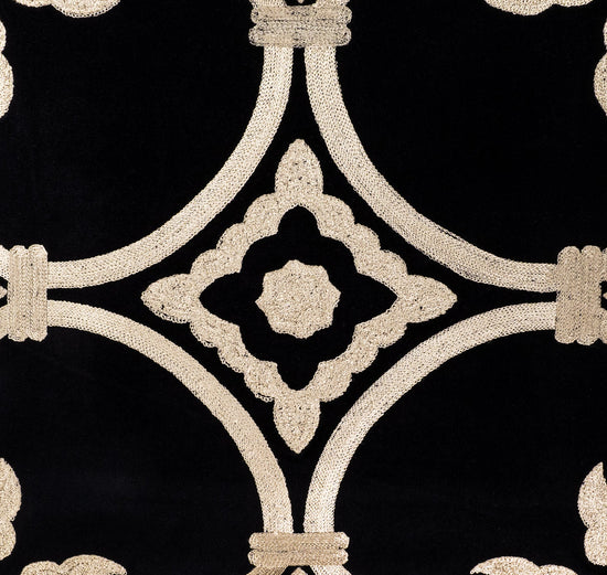 Black Velvet Pillow Cover with Gold Embroidery, 20 x 20
