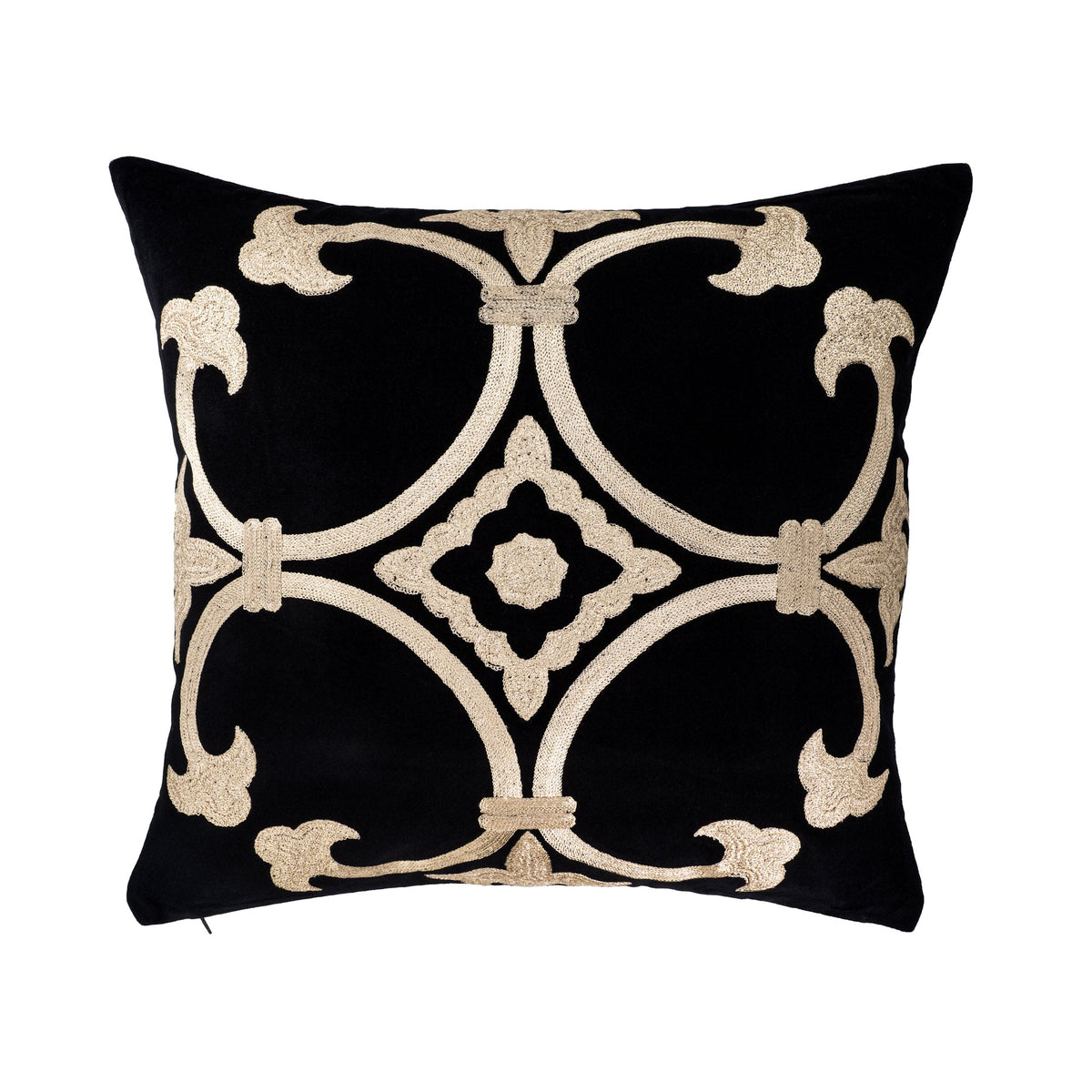 Black Velvet Pillow Cover with Gold Embroidery, 20 x 20
