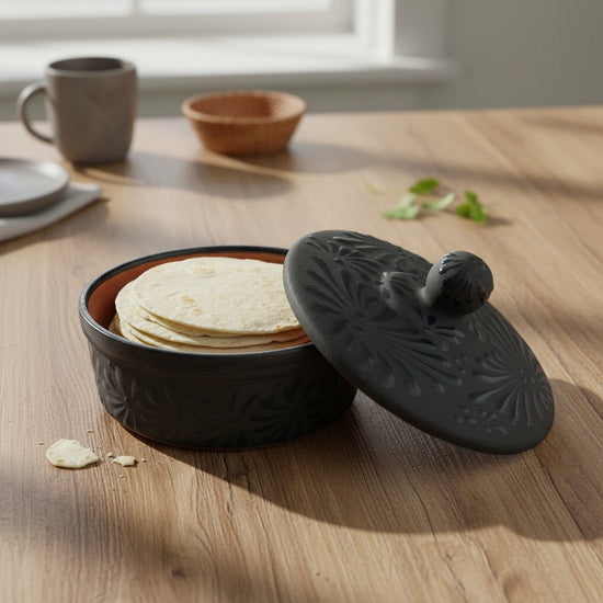 Black Talavera Tortilla Keeper | Handmade Ceramic Warmer