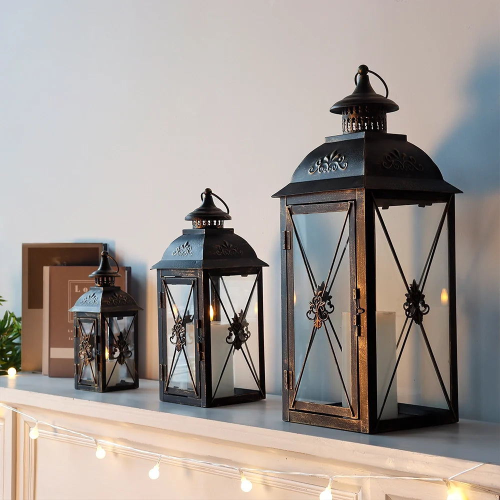 Set of 3- 19'' High Decorative Hanging Lantern (Black)   13.5'' & 9.5''