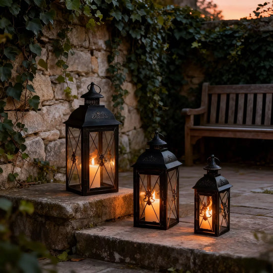 Set of 3- 19'' High Decorative Hanging Lantern (Black)   13.5'' & 9.5''