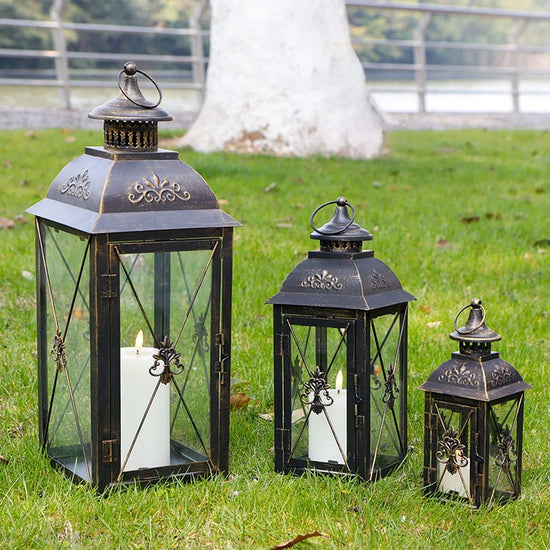 Set of 3- 19'' High Decorative Hanging Lantern (Black)   13.5'' & 9.5''