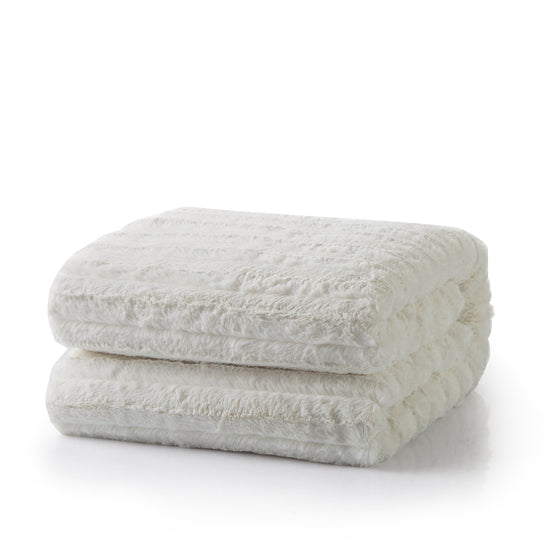 Tache White Ivory Polar Faux Fur with Sherpa Throw Blanket