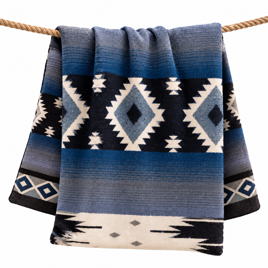 Reversible Handwoven Alpaca Throw Blanket | Diamond Blue, Gray & Black | Yachana Collection