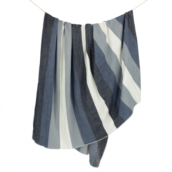 Handwoven Alpaca Throw Blanket | Denim Blues, Black & Cream | Nawi Collection
