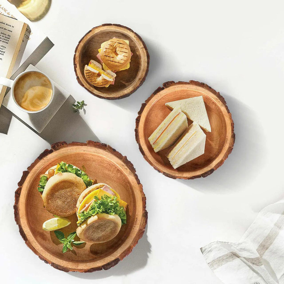 Bois Set of 3 Wood Bark Nut Bowls