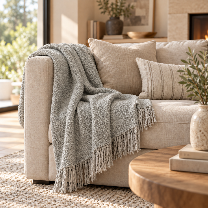 Handloomed Alpaca Bouclé Throw Blanket | Silver | Made in Peru