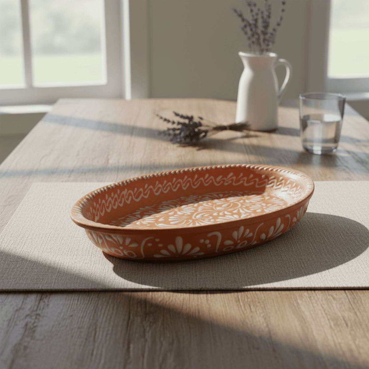 Talavera Oval Platter | Brown & White Tray