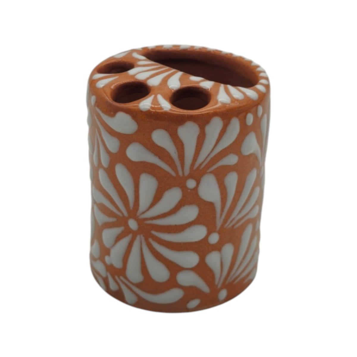 Talavera Toothbrush Holder | Brown & White Floral