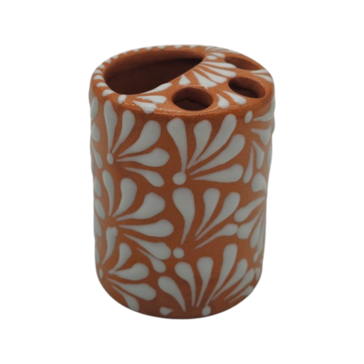 Talavera Toothbrush Holder | Brown & White Floral