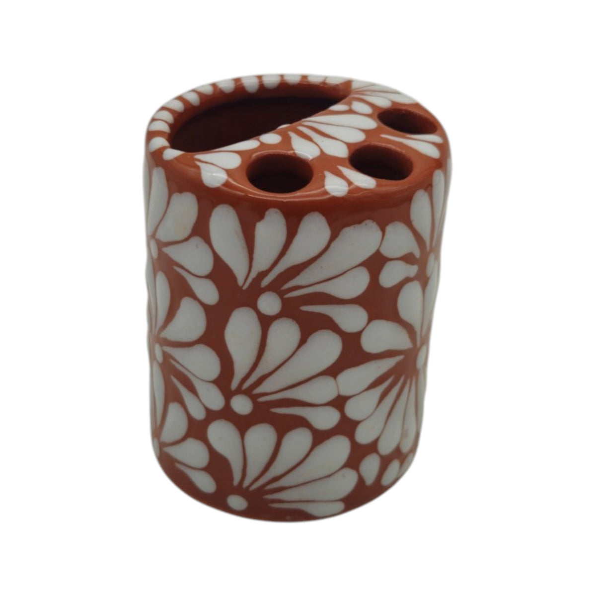 Talavera Toothbrush Holder | Brown & White Floral