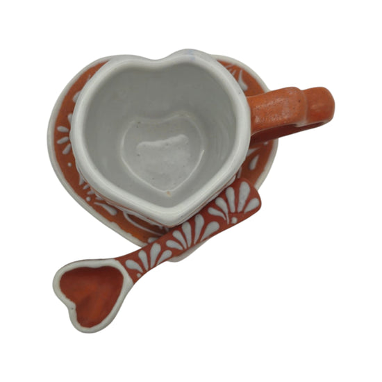 Brown Talavera Heart Mug Set | Cup, Plate & Spoon
