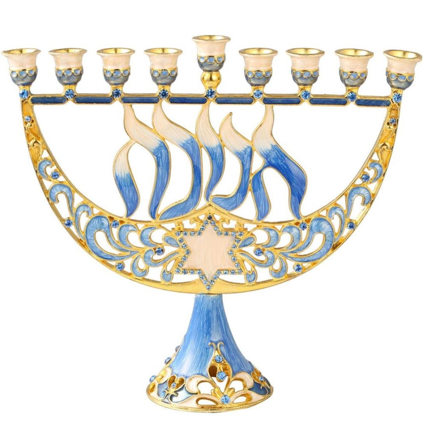 Matashi Hand-Painted Enamel Menorah Candelabra