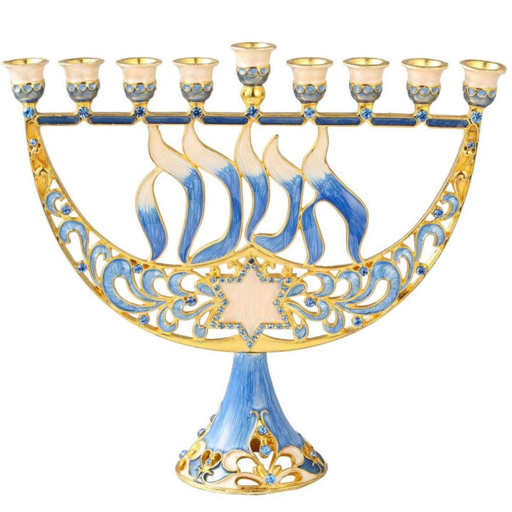 Matashi Hand-Painted Enamel Menorah Candelabra