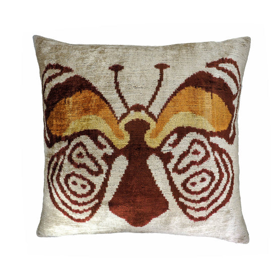 Butterfly Silk Velvet Ikat Throw Pillow Cover, 24 x 24