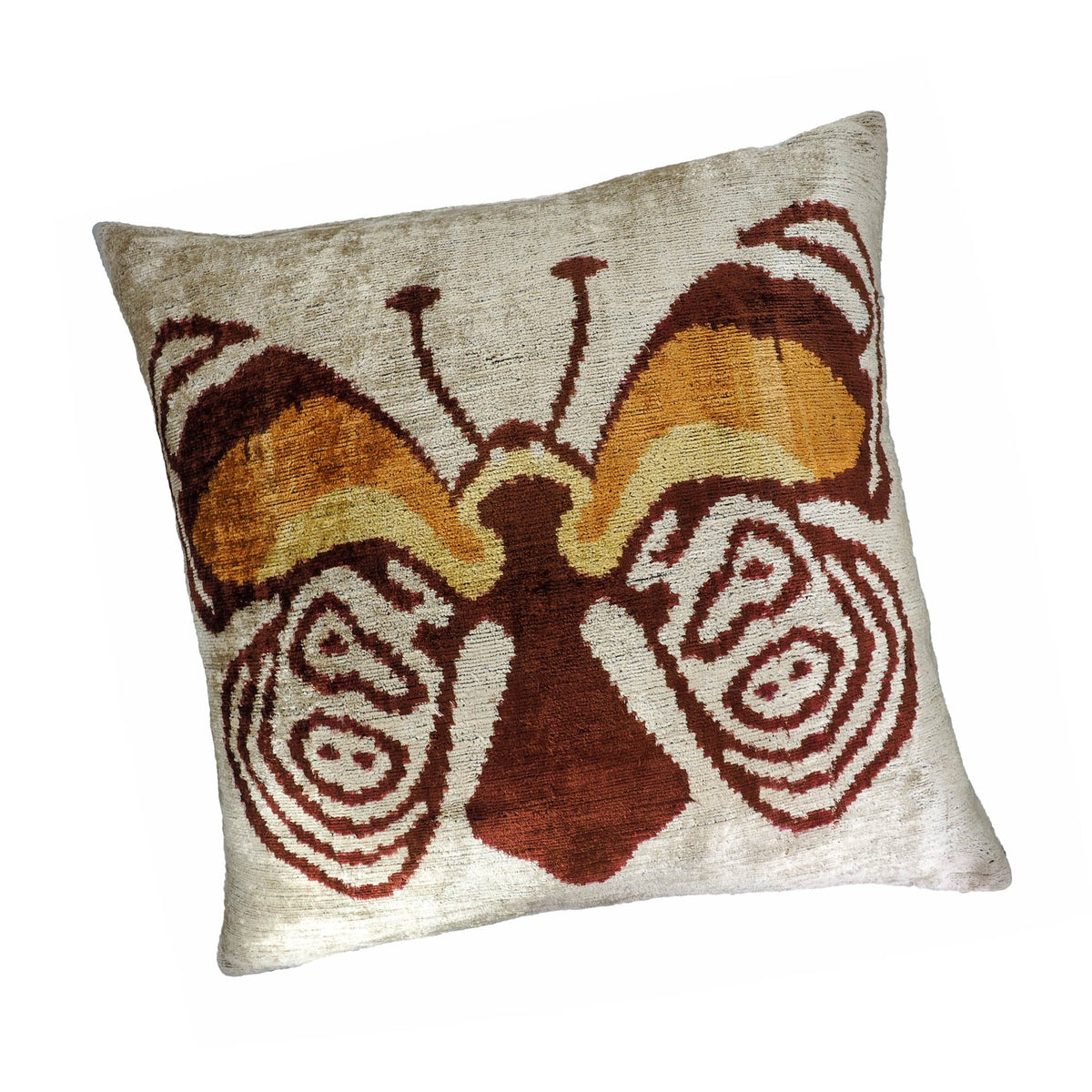 Butterfly Silk Velvet Ikat Throw Pillow Cover, 24 x 24