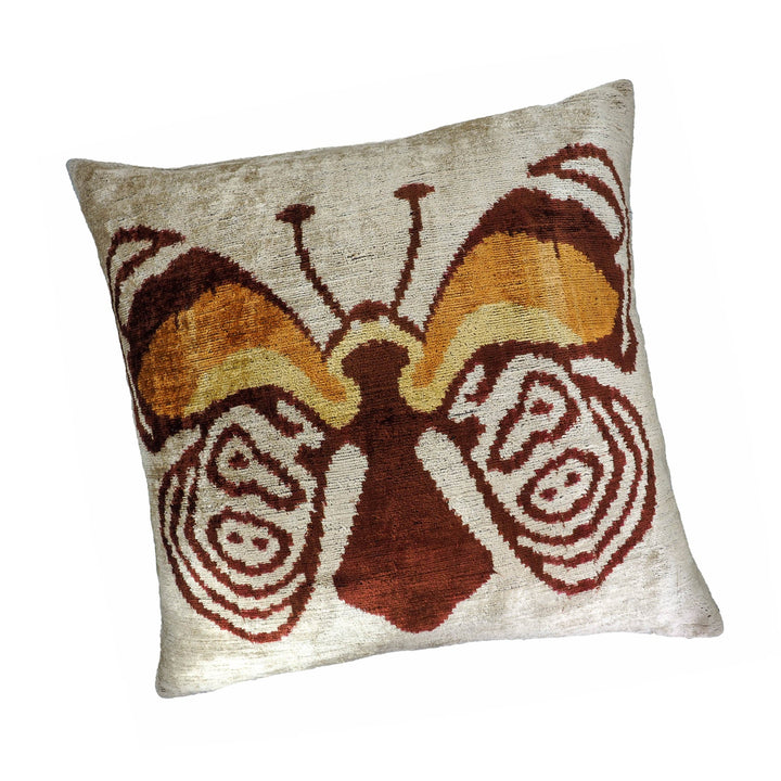Butterfly Silk Velvet Ikat Throw Pillow Cover, 24 x 24, designer-style velvet home decor
