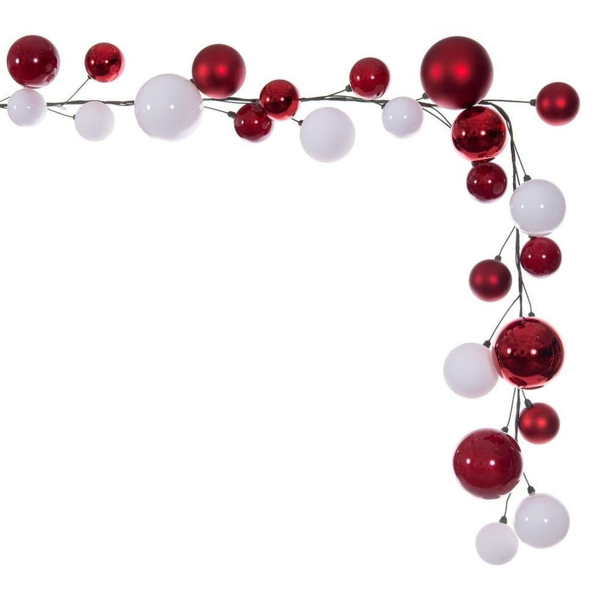 10' Red White Ball Ornament Garland