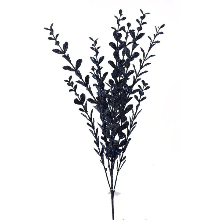 22" Glitter Boxwood Spray: Midnight Blue