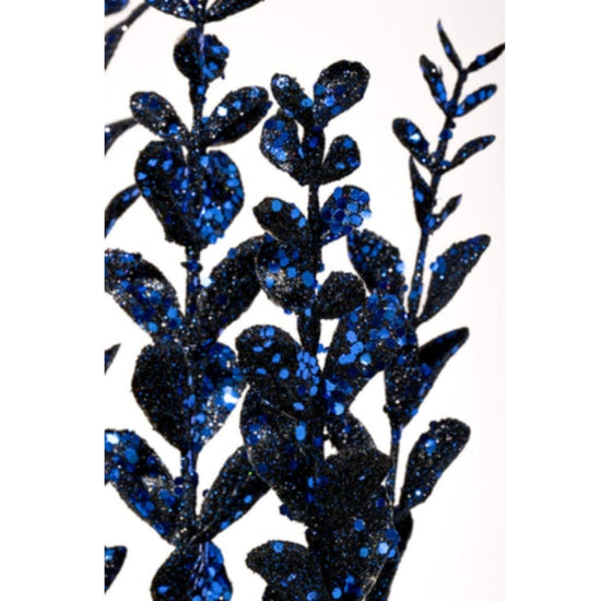 22" Glitter Boxwood Spray: Midnight Blue