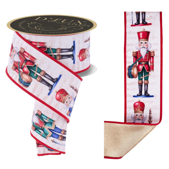 2.5" D'Lux Nutcracker Fused Ribbon: Ivory/Red (10 Yards)