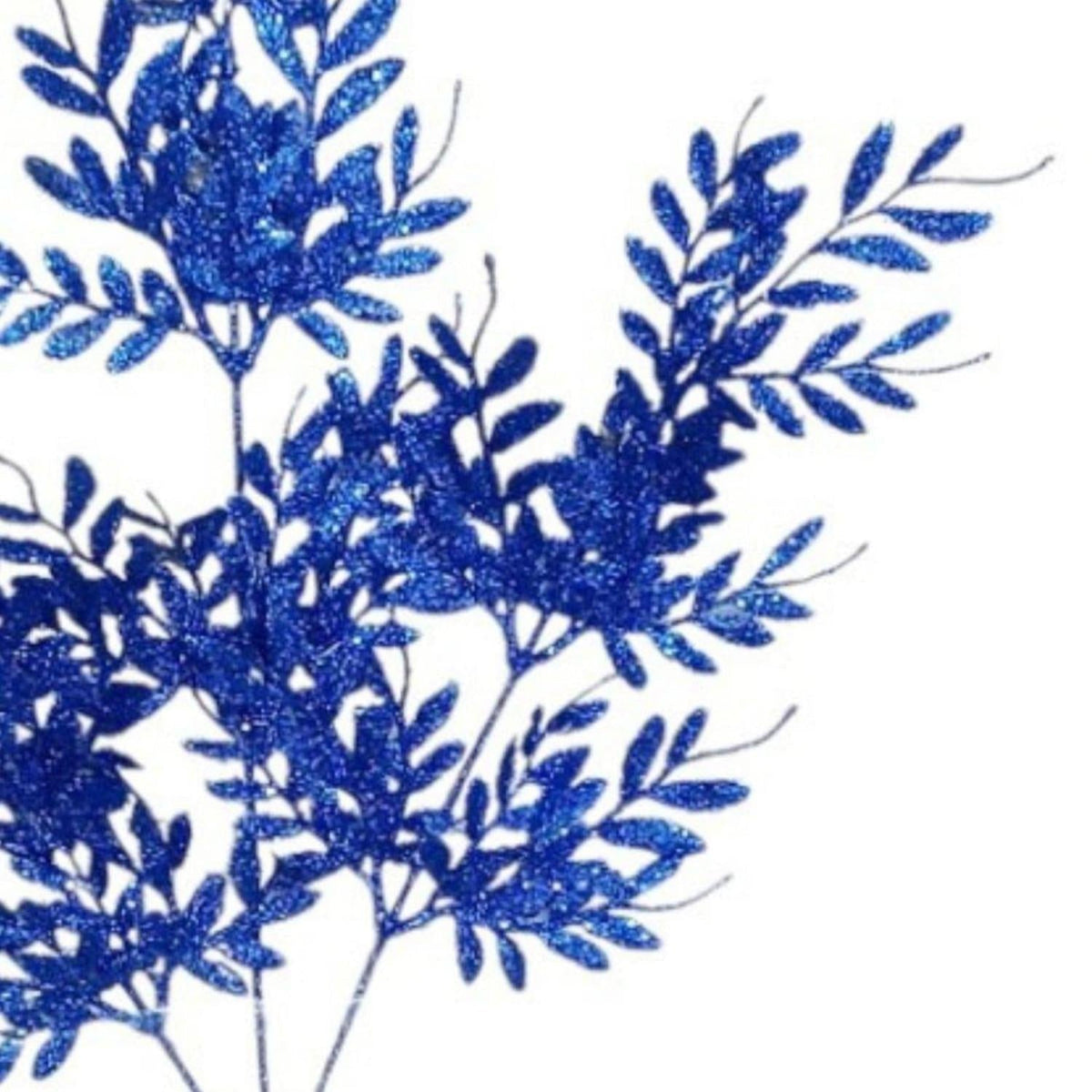 29" Glitter Boxwood Leaf Spray: Midnight Blue