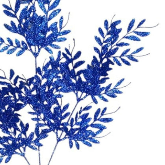 29" Glitter Boxwood Leaf Spray: Midnight Blue