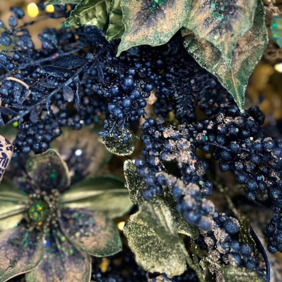 29" Glitter Mix Berry Cedar Spray: Blue