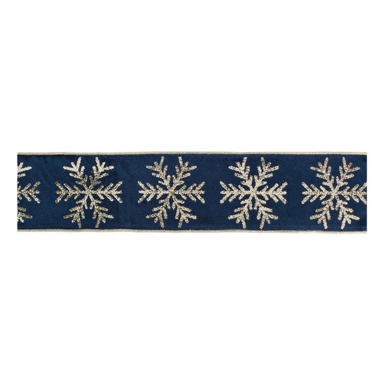 4" Gold Snowflake Ribbon: Blue (5 Yards)