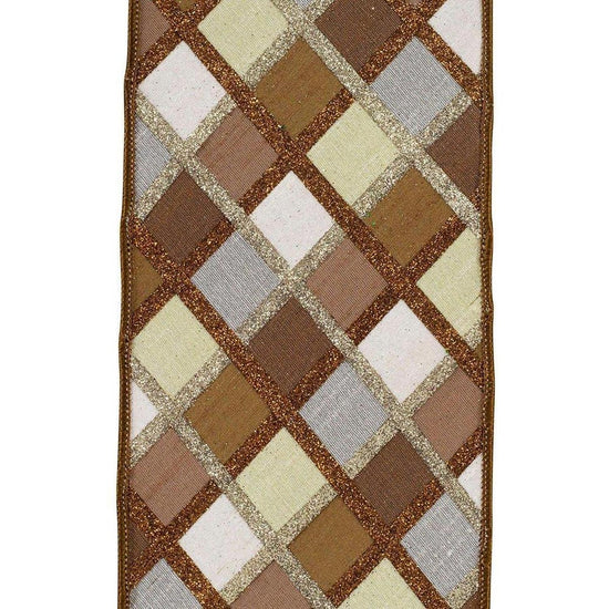 4in Diagonal Glitter Stripe Ribbon: Brown (5 Yards)