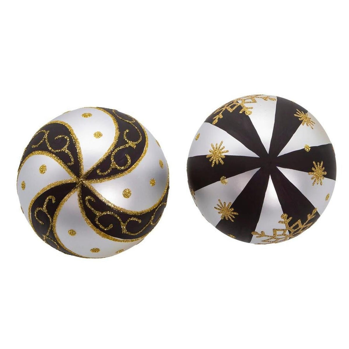 Kurt Adler 80 MM Silver/ Black/ Gold Glass Balls, 6-Piece Set